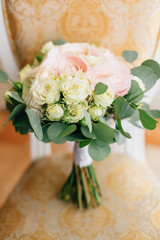 Gorgeous wedding bouquet. Accessory of the bride. Beautiful flowers