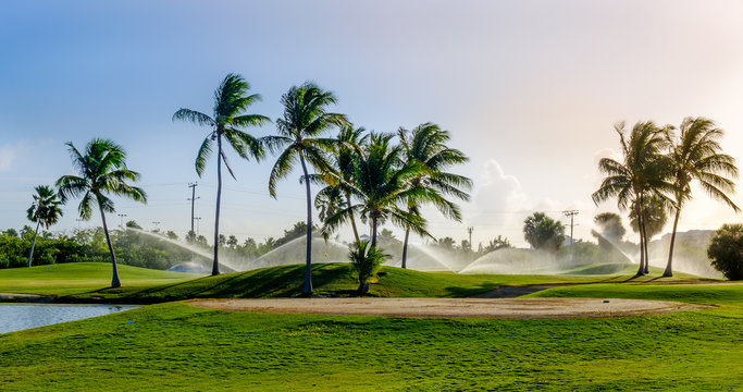 Golf course being watered on Grand Cayman