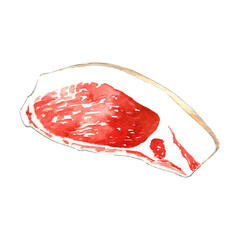 Raw steak watercolor illustration on white background