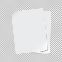 White note, notebook paper with curled corner for text or advertising message on grey squared background
