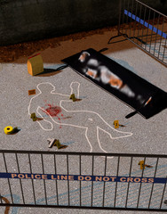Crime Scene with body outline and body bag