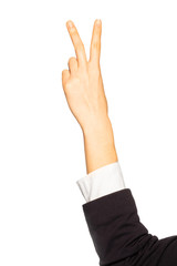 Female counting hand with two fingers gesture