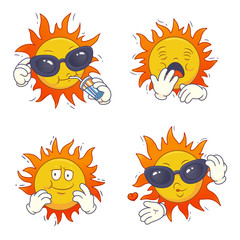 Set of cartoon sun characters.Vector isolated colored illustration. Can used for  printing on clothes, banners, posters, web   design. 