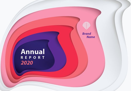 Annual Report Cover Layout with Paper Cutout Elements