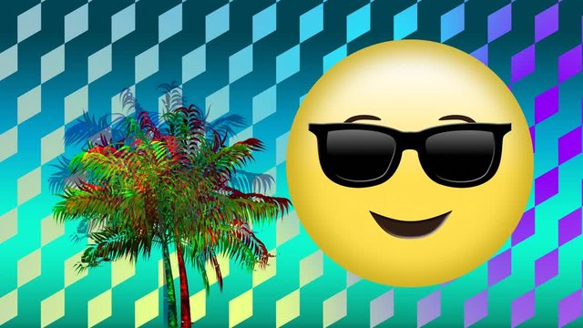 Face with sunglasses emoji and palm tree
