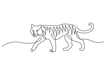 Continuous one line drawing. Tiger walking symbol.
