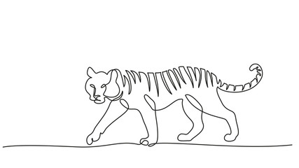 Continuous one line drawing. Tiger walking symbol.
