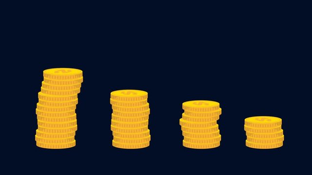 Several stack of gold coins with different heights grow. Alpha matte. Can be used for financial infographic