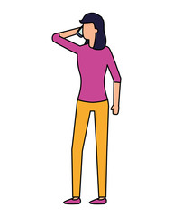 woman using smartphone on white background