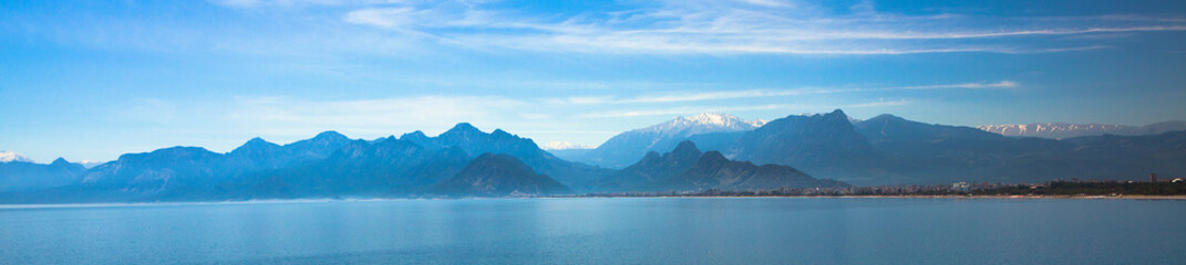 Beautiful landscape of mountains and the Mediterranean sea in Turkey, Antalya.Panorama