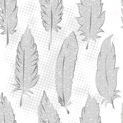 Seamless pattern with of  silver feather. Vector illustration. EPS 10