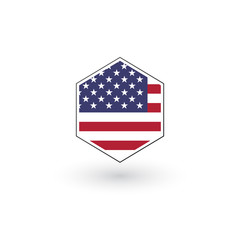 USA Flag Hexagon Flat Icon Button, vector illustration isolated on white background.