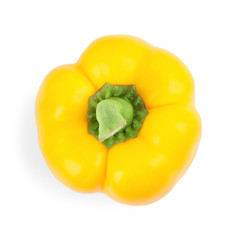 Ripe yellow bell pepper isolated on white, top view