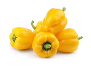 Ripe yellow bell peppers isolated on white