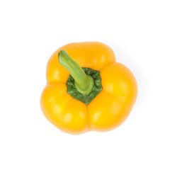 Ripe yellow bell pepper isolated on white, top view