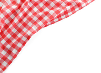 Classic red checkered blanket isolated on white, top view