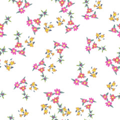 Different fantasy flowers are the seamless pattern in abstract style on a colorful background. Vector floral background. Summer background. Design illustration vector. Vector spring template.