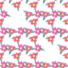 Different fantasy flowers are the seamless pattern in abstract style on a colorful background. Vector floral background. Summer background. Design illustration vector. Vector spring template.
