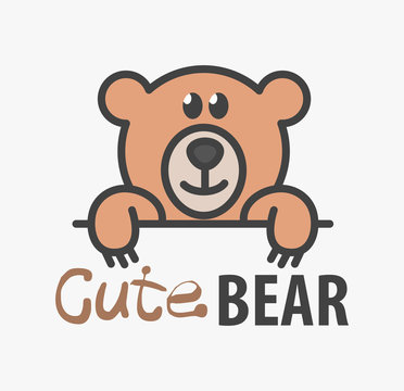 Logo template with cute teddy bear. Vector logo design template for pet shops, veterinary clinics and animal shelters. Cartoon bear logo illustration. 
