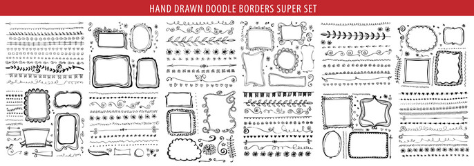 Hand drawn line, border, frame vector design element set. Template for invitation or greeting card.  © Eva Kali
