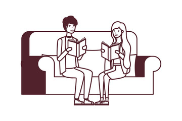 couple sitting on chair with book in hands