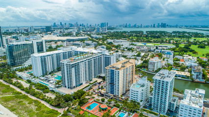 Aerial view of South Beach, Overcast weather. Miami Beach. Florida. USA. 