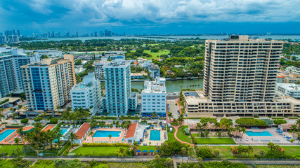 Naklejka premium Aerial view of South Beach, Overcast weather. Miami Beach. Florida. USA. 
