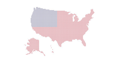 Dotted USA map and americal flag colors. vector illustration isolated on white background.