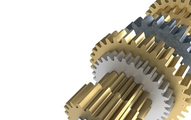 Machine Gears - Isolated on white background.Bronze Shaft Gears