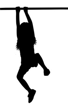 Girl Silhouette Hanging On A Horizontal Bar Or A Monkey Bar