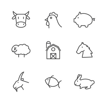 Set of animals farm icon with outline design. Simple animals farm vector illustration with outline design.
