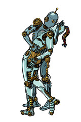 Loving couple robots kissing