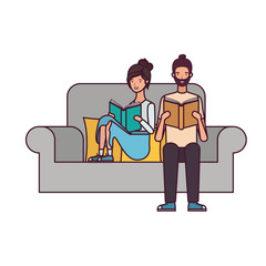 couple sitting on chair with book in hands