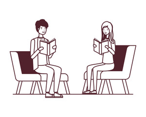 couple sitting on chair with book in hands