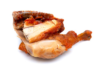 fresh fried chicken leg on white backgorund