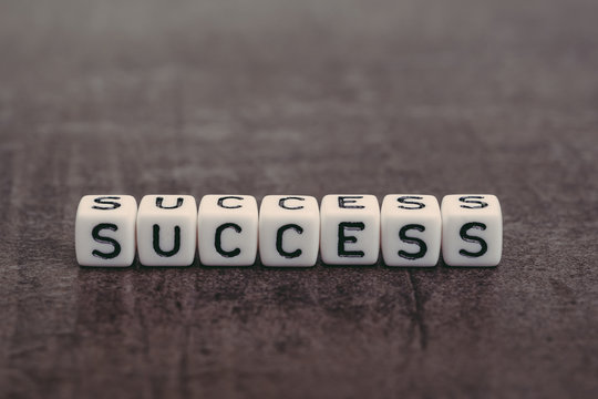 Business success concept, white cube blocks with alphabets building the word Success on chalkboard background