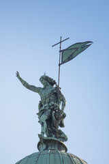 : Statue at Top of Church di San Simeone Piccolo in Venice, Italy.,2019