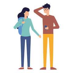 man using smartphone and woman with bag