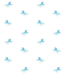 Vector seamless pattern of blue watercolor unicorn silhouette isolated on white background