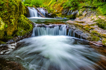 Obraz premium Beautiful Sunset Hike Up Sweet Creek Falls in Oregon