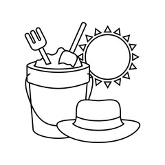 silhouette of sand bucket with tools to play