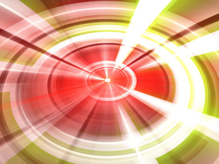 Abstract Red Spiral Background Image, Illustration - Infinite repeating spiral, color vortex. Recursive symmetrical patterns of colorful warped shapes, burst of brilliant light