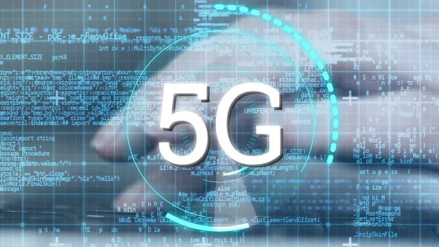 5G written in the middle of a futuristic circles with program codes
