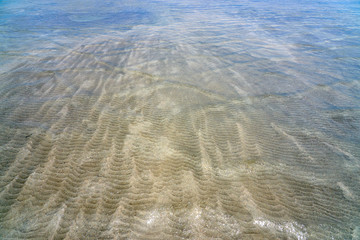 Waves on sandy beach and not deap water as a natural background.