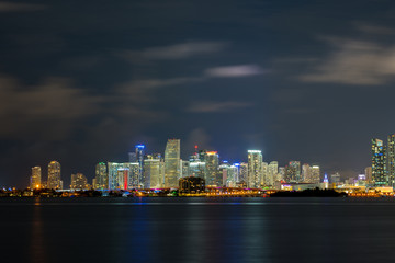 Fototapeta na wymiar Downtown Miami night across Biscayne Bay
