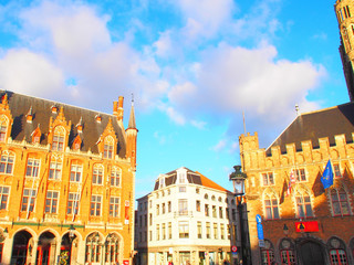 Fototapeta na wymiar Belfry of Bruges, a medieval bell tower at the Market Square in the center of Bruges, Belgium