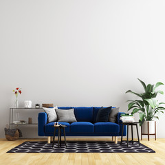 Interior Living Wall Background Mockup with Sofa Furniture and Decor - 3d Rendering, 3d Illustration