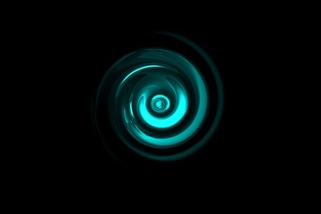 Glowing teal vortex with light ring on black backdrop, abstract background