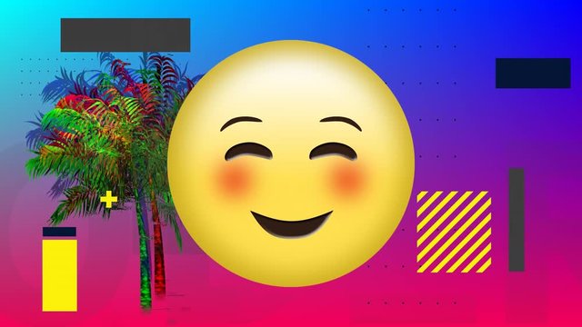 Blushing emoji and colorful palm tree