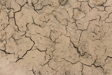 Yellow silt and gravel particles form a crack texture due to drought